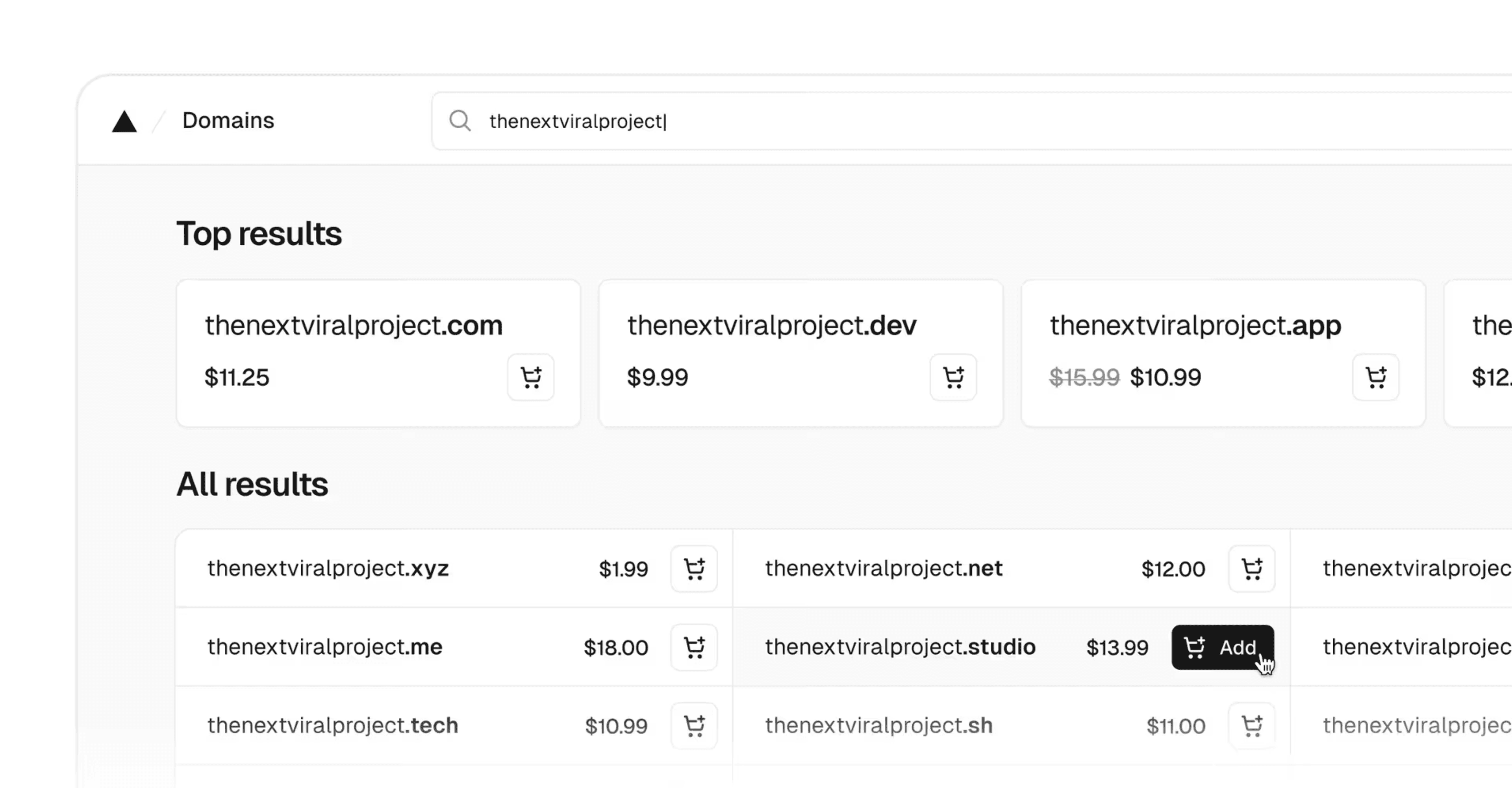Vercel Domains overhauled with instant search and at-cost pricing
